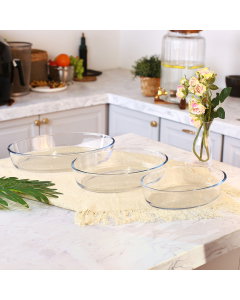 A set of oval glass oven trays, 3 pieces