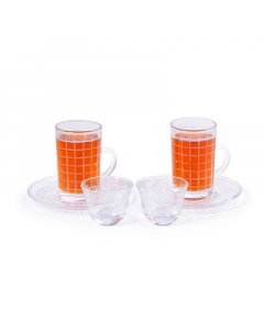 A set of 18-piece bowls and cups with a white pattern