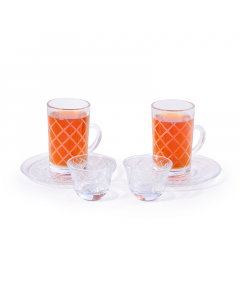 A set of 18-piece bowls and cups with a white pattern