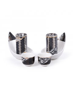 A set of 18 pieces of balalaat and cups, golden and black engraving