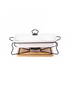 White rectangular heater with a wooden base, size 13.5