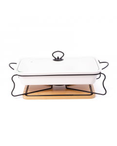 White rectangular heater with a wooden base, size 15