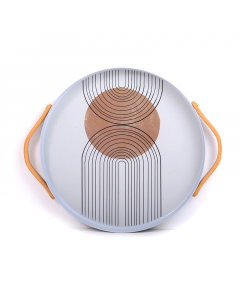 White and gray serving tray - with wooden handle