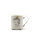 White porcelain mug with colorful pattern