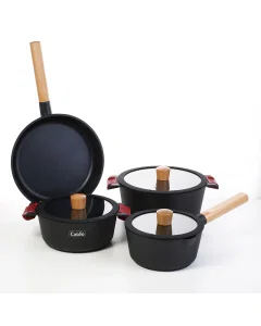 A set of 7 pieces of aluminum-ceramic-coated pots, black