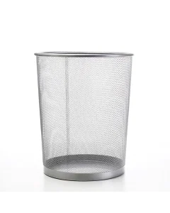Large gray circular waste basket