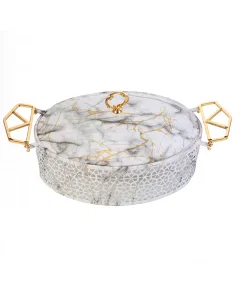 Porcelain serving tray with marble decoration 12 inch