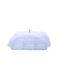 Acrylic serving plate, 6 squares, with lid