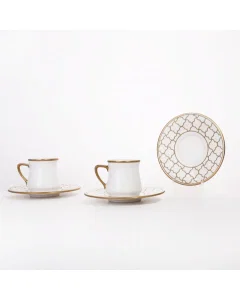 12-piece Turkish coffee cup set with golden pattern