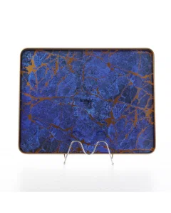 Large rectangle dark blue gilded serving tray