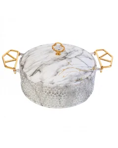 Porcelain serving tray with marble decoration 10.5 inch