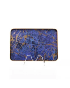 medium rectangle dark blue gilded serving tray