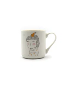 White porcelain mug with colorful pattern