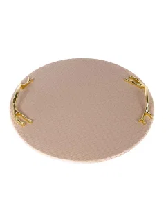 beige leather serving tray