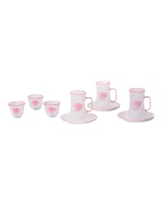 tea and cawcups set 18 transparent pink pieces