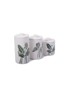 A set of 3-piece porcelain spice jars with a lid