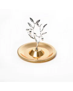 A serving plate with a golden scarf