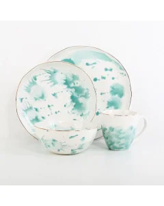 dinner set16 white and green pieces