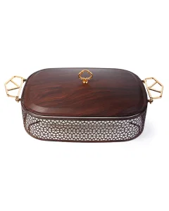 Porcelain serving tray with large wooden decor