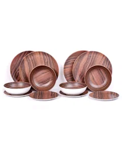 Melamine Dinner Set 12 Pieces Wooden Brown