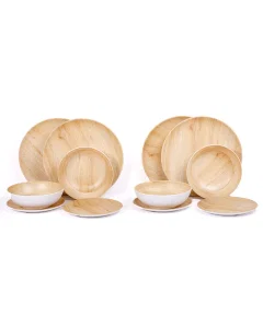 Light wooden 12-piece melamine dinner set