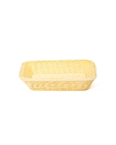 Small beige rectangular rattan serving tray