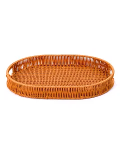 Large brown oval rattan serving tray