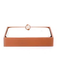 Rectangular tray with leather basket size 15