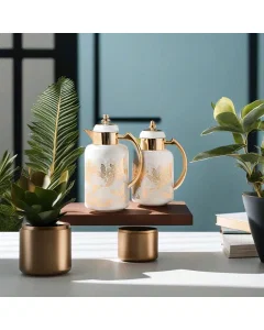 Set of 2 pieces of gold-plated, pearlescent, karam thermos