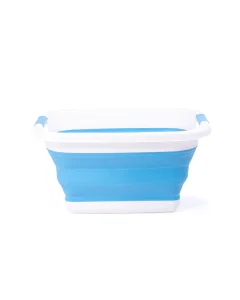 Foldable laundry basket blue and white