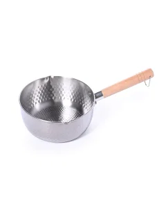 Steel strainer with wooden handle