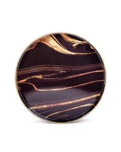 Black and yellow marble circular serving tray