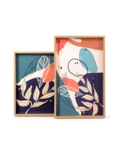 Wooded rectangular tofareya set, 2 pieces