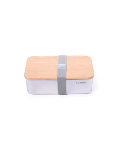 Large rectangular food container with silver wood lid