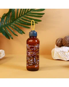 Decorative water bottle with a yellow plastic cap