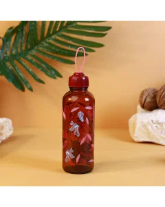 Decorative water bottle with a pink plastic cap