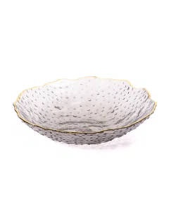 Gilded black glass serving bowl