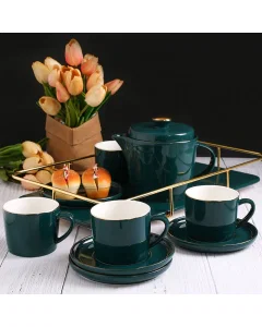 Porcelain green jug with tray