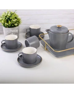 Porcelain gray jug with tray