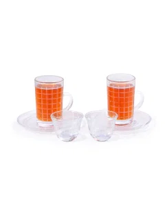 A set of 18-piece bowls and cups with a white pattern