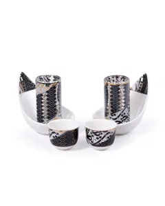 A set of 18 pieces of balalaat and cups, golden and black engraving