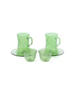 A set of 18-piece teapots and cups, green pattern