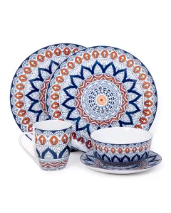 Beige and blue porcelain dinner set, 16 pieces