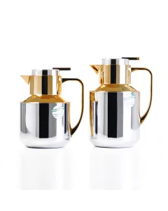 Silver rhinestone thermos set with golden decor