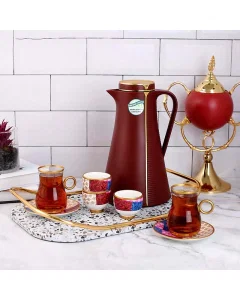 Thermos, red, gilded, 1 liter