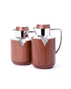Dark wooden chrome amjad thermos set