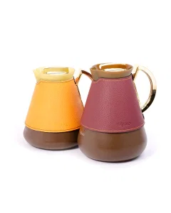 Lamar thermos set, 2 pieces, burgundy leather, orange