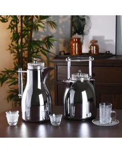 Silver Shahd thermos set with transparent handle