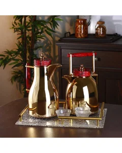 Golden Shahd thermos set with red handle
