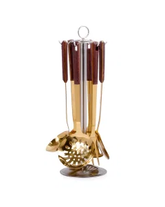 7 Pieces Cutlery Set Gold With Wooden Handle